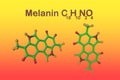 Structural chemical formula and molecular model of melanin, a dark biological pigment found in skin, hair, feathers