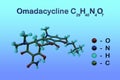Structural chemical formula and molecular model of omadacycline, a broad spectrum antibiotic of the tetracycline class Royalty Free Stock Photo