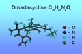 Structural chemical formula and molecular model of omadacycline, a broad spectrum antibiotic of the tetracycline class