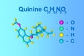 Structural chemical formula and molecular model of quinine. It is a medication used to treat malaria and babesiosis