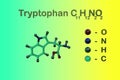 Structural chemical formula and molecular model of tryptophan, a naturally occurring essential amino acid that is