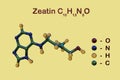 Structural chemical formula and molecular model of zeatin, a coconut milk-derived plant hormone cytokinin, suitable for