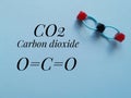 Carbon dioxide CO2 molecule model and chemical formula. Ball-and-stick model, 3D. Royalty Free Stock Photo