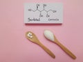 Structural chemical formula of sorbitol with white tablets and artificial sweetener in wooden spoon. Royalty Free Stock Photo