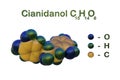 Structural chemical formula and space-filling molecular model of cianidanol or catechin, the polyphenol present in green