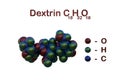 Structural chemical formula and space-filling molecular model of dextrin or maltodextrin, food additive molecule. 3d