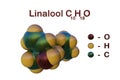 Structural chemical formula and space-filling molecular model of linalool, a monoterpene compound commonly found as Royalty Free Stock Photo