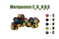 Structural chemical formula and space-filling molecular model of meropenem, carbapenem-type antibiotic. 3d illustration Royalty Free Stock Photo