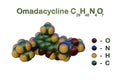 Structural chemical formula and space-filling molecular model of omadacycline, a semisynthetic broad spectrum antibiotic