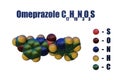 Structural chemical formula and space-filling molecular model of omeprazole
