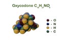 Structural chemical formula and space-filling molecular model of oxycodone, a semi-synthetic, morphine-like opioid used