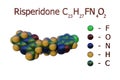 Structural chemical formula and space-filling molecular model of risperidone, an atypical antipsychotic and dopamine Royalty Free Stock Photo