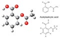 Structural chemical formulas and model of acetylsalicylic acid