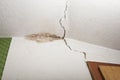 Structural damage on ceiling, mold in corner, crack in ceiling Royalty Free Stock Photo