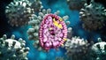 Structural detail of Hepatitis B virus on blue-green background. 3D illustration