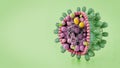 Structural detail of Hepatitis B virus isolated on green background. 3D illustration