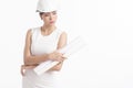 Structural engineer holding drafting paper Royalty Free Stock Photo