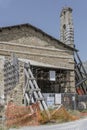 structural scaffolding after earhquake destruction, Amatrice, Italy