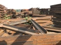 Structural steel beam and angles stored at an fabrication yard for an project fabrication work