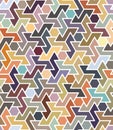 Abstract geometric shapes on a white background. Seamless pattern with multicolor small triangles and hexagons. Decorative image. Royalty Free Stock Photo