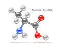 Structure of amino acid symbol. Alanine Ala, A structural chemical formula and molecule model. Royalty Free Stock Photo