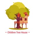 Structure or building on tree for kids. Playhouse or tree-house