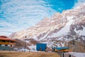 A structure and cabins outdoors in the resort and hotel in Portillo Royalty Free Stock Photo