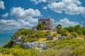 Structure 45, offertories on the hill near the beach, Mayan Ruins in Tulum, Riviera Maya, Yucatan, Caribbean Sea, Mexico Royalty Free Stock Photo