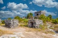 Structure 45, offertories on the hill near the beach, Mayan Ruins in Tulum, Riviera Maya, Yucatan, Caribbean Sea, Mexico Royalty Free Stock Photo