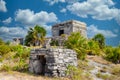 Structure 45, offertories on the hill near the beach, Mayan Ruins in Tulum, Riviera Maya, Yucatan, Caribbean Sea, Mexico Royalty Free Stock Photo