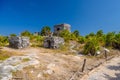 Structure 45, offertories on the hill near the beach, Mayan Ruins in Tulum, Riviera Maya, Yucatan, Caribbean Sea, Mexico Royalty Free Stock Photo