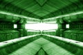 structure of public building similar to futuristic terminal of spaceship station interior in green light. modern inspiration of Royalty Free Stock Photo