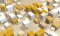 Structure of rectangles of different sizes. Abstract geometric isometric background in orange and white colors. 3d render