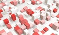 Structure of rectangles of different sizes. Abstract geometric isometric background in red and white colors. 3d render