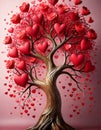 Structure Reference ImageA unique tree shaped like a heart, covered in green leaves and red roses, with hearts falling Royalty Free Stock Photo