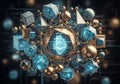 Structure resembles a dodecagon with a glowing digital symbol, possibly Royalty Free Stock Photo