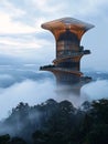 structure spiral staircase middle mountain altered carbon architecture more overlooking vast serene forest cloud palace chinese