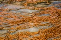 Structure of surface around orange mineral pool of natural water spring in Damia, Morocco, Africa