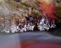 Structured ice above a motion blur water stream Royalty Free Stock Photo