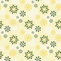 Structured pattern with fantasy flowers, a combination of dark grayish green and soft yellow