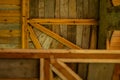 Structures of a wooden ecohouse with clay plaster. Bottom view