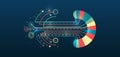 Structuring the flow of information. Data analytics concept. Sorting a large amount of data on a dark background. Big data