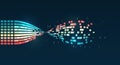 Structuring the flow of information. Data analytics concept. Sorting a large amount of data on a dark background. Big data