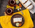 Strudel with apples, pumpkin, apricots, lemon. Royalty Free Stock Photo