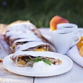 Strudel with peaches and apples Royalty Free Stock Photo