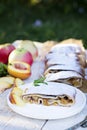 Strudel with peaches and apples Royalty Free Stock Photo