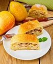 Strudel with pears on board