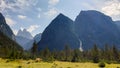 Strudelkopf - Panoramic view on the high Italian Dolomites peaks. In the back there are Drei Zinnen visible. Many high mountains Royalty Free Stock Photo