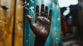 The struggle for clean water an african child s hand emphasizing water scarcity on world water day Royalty Free Stock Photo