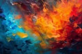 Struggle of fire and water, combination of red, blue and black, painted with watercolors. Abstract background
